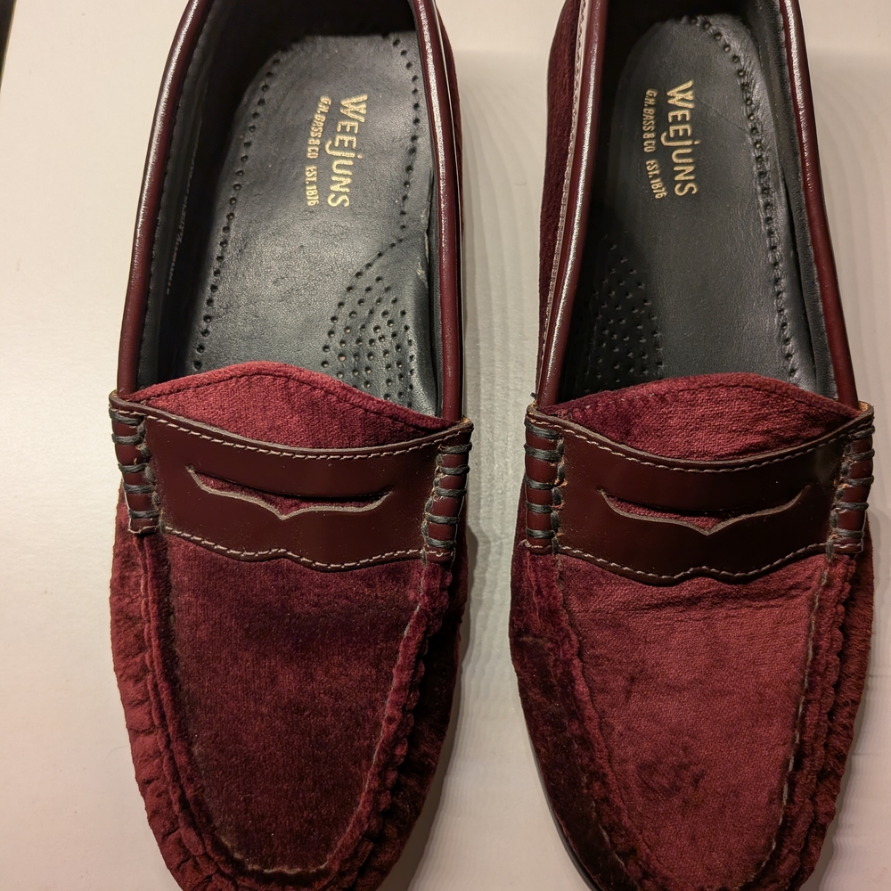 G.H. Bass & Co. Dark Maroon Velvet Loafers | US 6